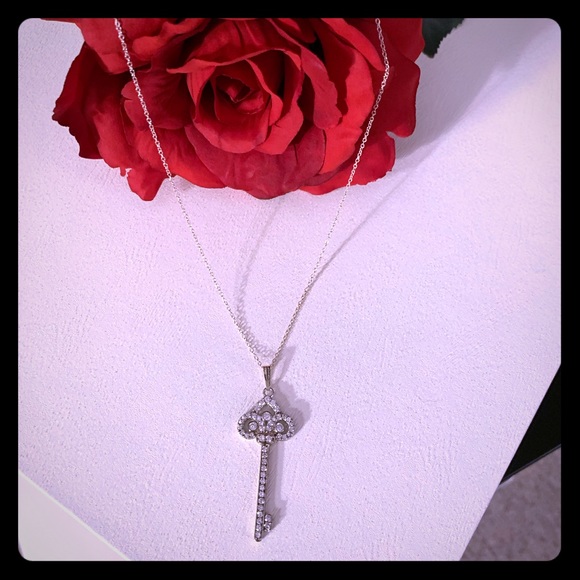 Silver Crystal Key Necklace - Picture 2 of 5